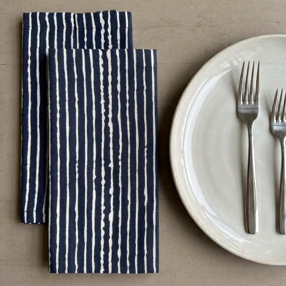 Coastal Chic: Indigo Shibori Stripe Cotton Napkins (Set of 2)